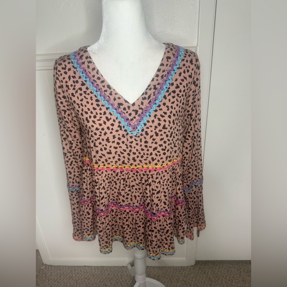 Savanna Jane Leopard Print Babydoll Top size M - Picture 2 of 9